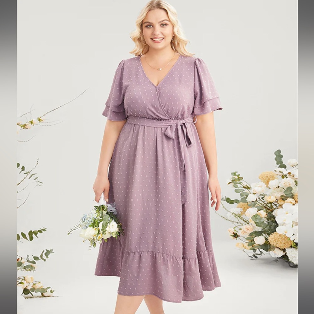 BloomChic 18/20 Ruffle Tiered Belted Dress in Mauve